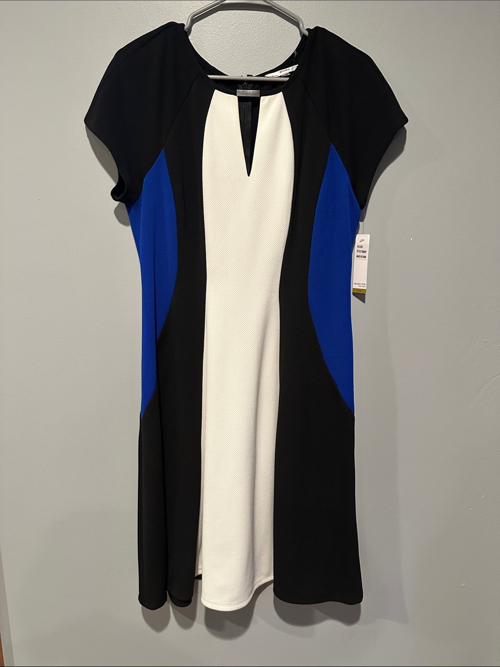 Colorblock Midi Dress in Black, White & Blue